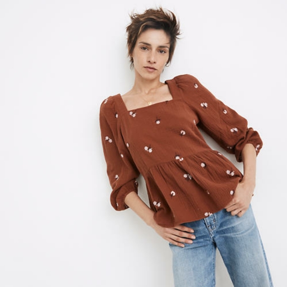 Madewell Tops - NWT Madewell Amie Floral Embroidered Lightspun Millbrook Puff-Sleeve Blouse